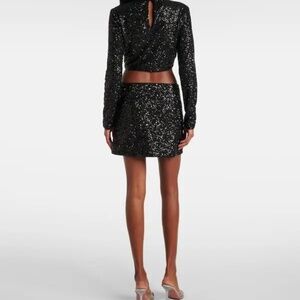 FRAME Black Sequined Mini Skirt and Crop Top NWT